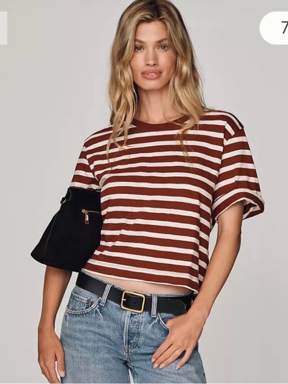 Maeve/Anthropologie Corey 100% Cotton Boxy Tee in Smoked Paprika/Ecru Stripe NWT